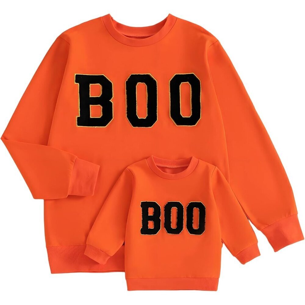 Family Matching Halloween Sweaters Cotton Long Sleeve Embroidered Crewneck